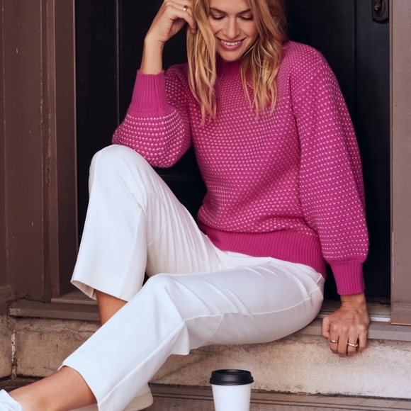 Summersalt The Luxe Cashmere Blend Mix Stitch Sweater in Hibiscus and Dune NWOT - Picture 1 of 8